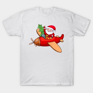 santa claus is flying in an airplane T-Shirt